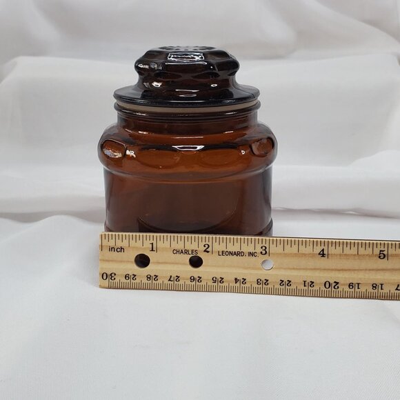 Vintage Amber Brown Glass Apothecary Canister Spice Jar Starburst Lid 4.25” - Picture 7 of 12